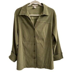 Notations Women’s Microsuede Green Long Sleeve Button Up Jacket 1X Career